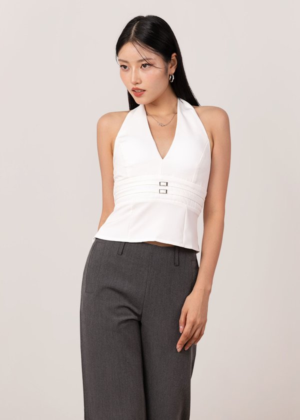 Glow Getter Buckle Halter Top in White