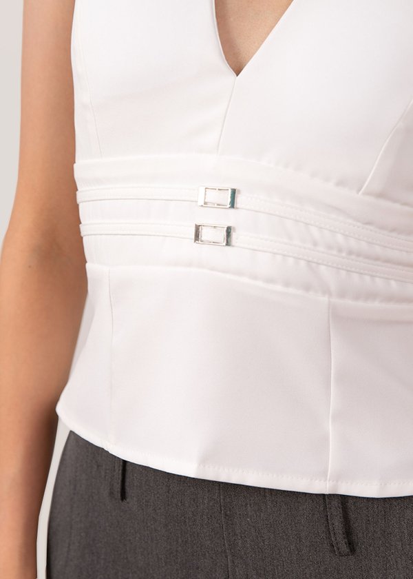 Glow Getter Buckle Halter Top in White