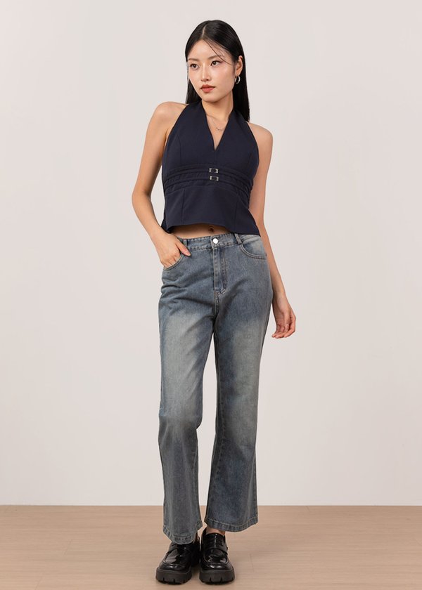 Glow Getter Buckle Halter Top in Midnight Blue