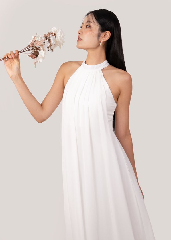 Elysian Halter Chiffon Maxi Dress in White