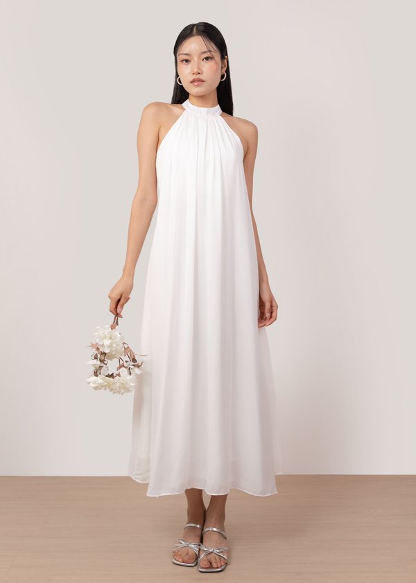 Elysian Halter Chiffon Maxi Dress in White Elysian Halter Chiffon Maxi Dress in White