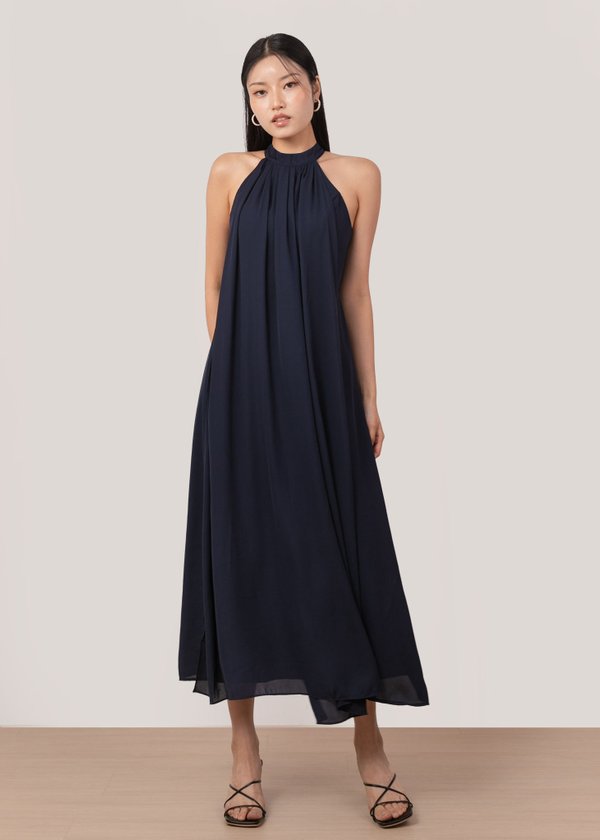 Elysian Halter Chiffon Maxi Dress in Midnight Navy Elysian Halter Chiffon Maxi Dress in Midnight Navy