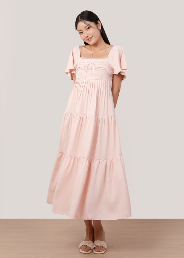Sugarplum Flutter Sleeve Maxi Dress in Soft Pink Sugarplum Flutter Sleeve Maxi Dress in Soft Pink