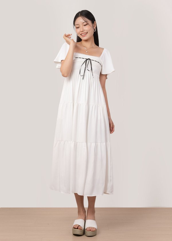 Sugarplum Flutter Sleeve Maxi Dress in White