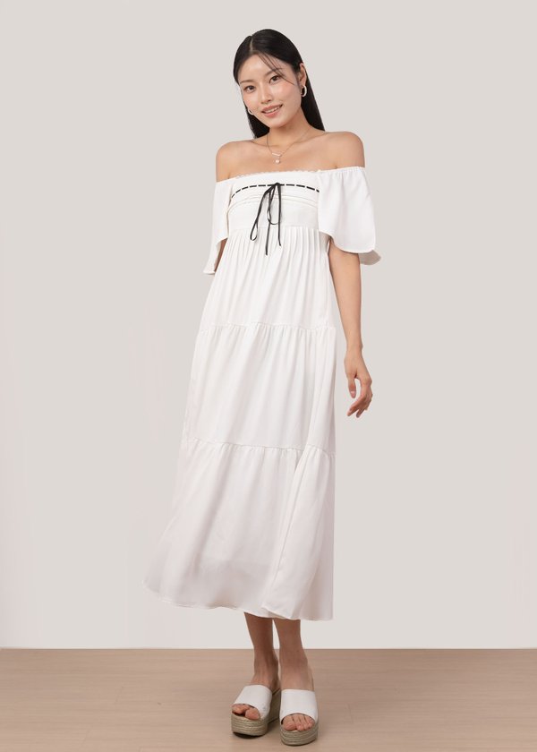Sugarplum Flutter Sleeve Maxi Dress in White Sugarplum Flutter Sleeve Maxi Dress in White