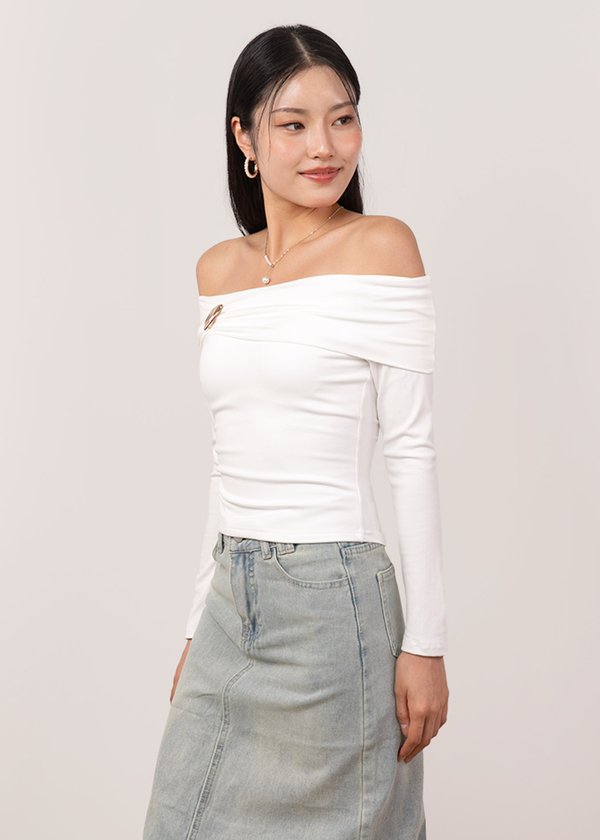 Sorelle Off Shoulder Ruched Top in White