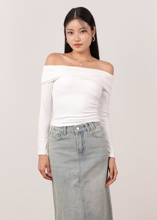 Sorelle Off Shoulder Ruched Top in White