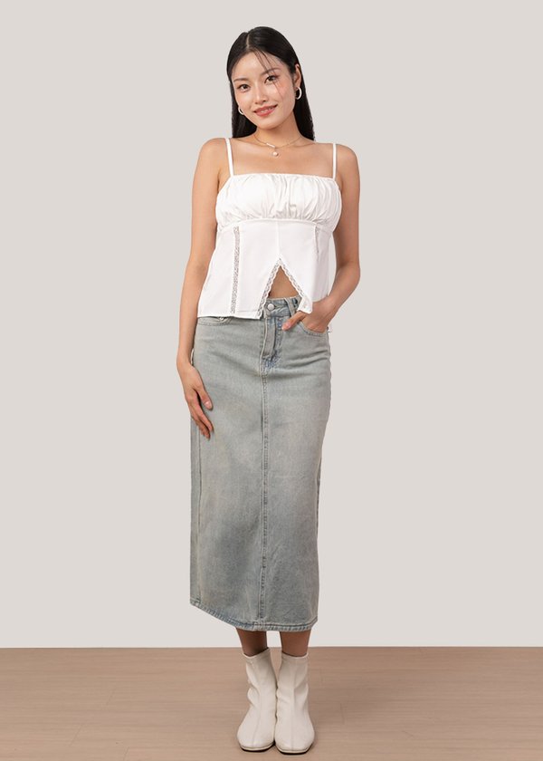 Colette Ruched Lace Top in White