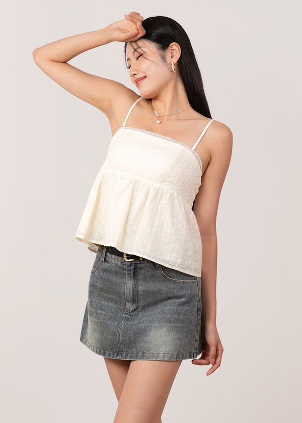 Cherry Kiss Babydoll Peplum Top in Buttermilk
