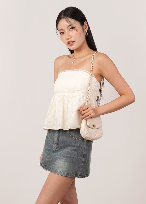 Cherry Kiss Babydoll Peplum Top in Buttermilk