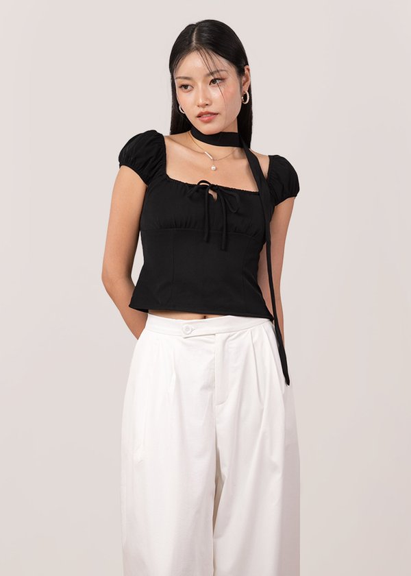 Kya Cap Sleeve Top (Solid Color) in Black