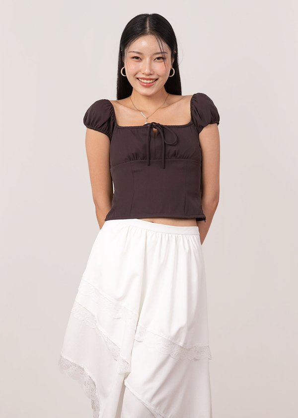 Kya Cap Sleeve Top (Solid Color) in Brunette Brown