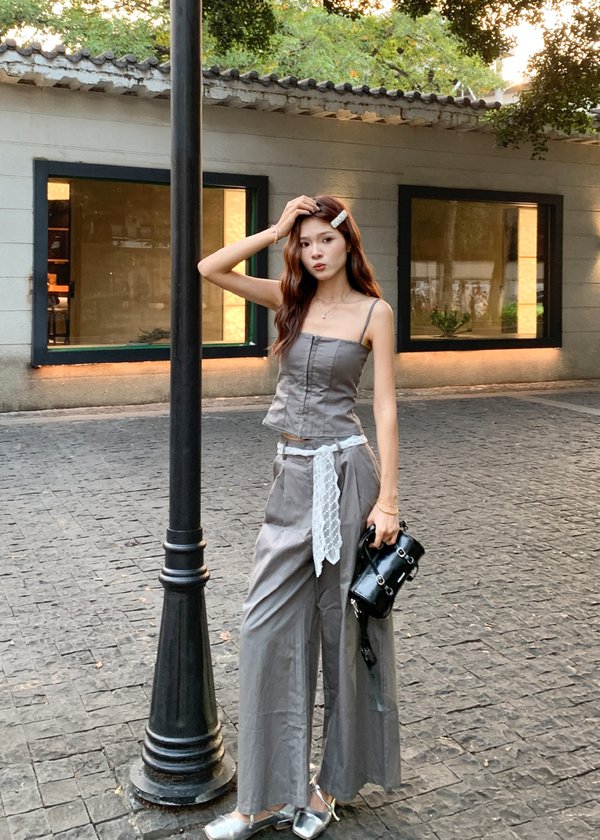 Kara Highwaisted Pants With Lace Belt in Slate Grey