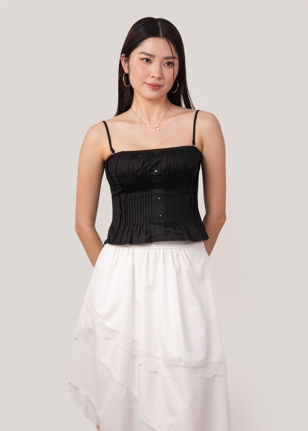 Yuna Pleated Top in Black