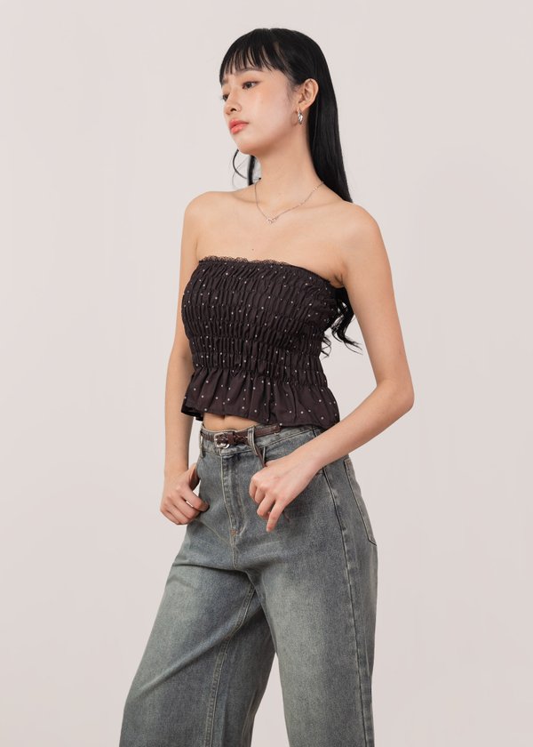 Pretty in Polka Ruched Top in Espresso Brown