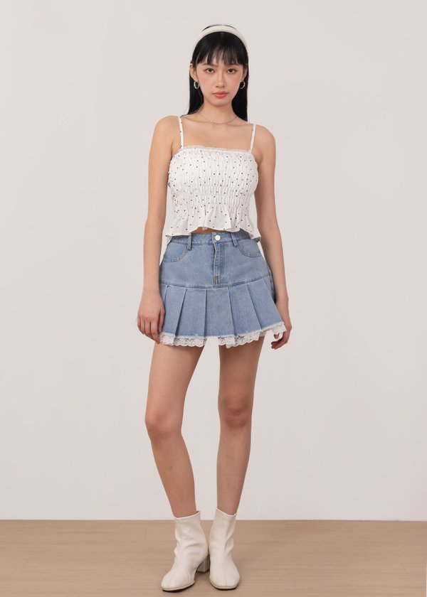 Pretty in Polka Ruched Top in White