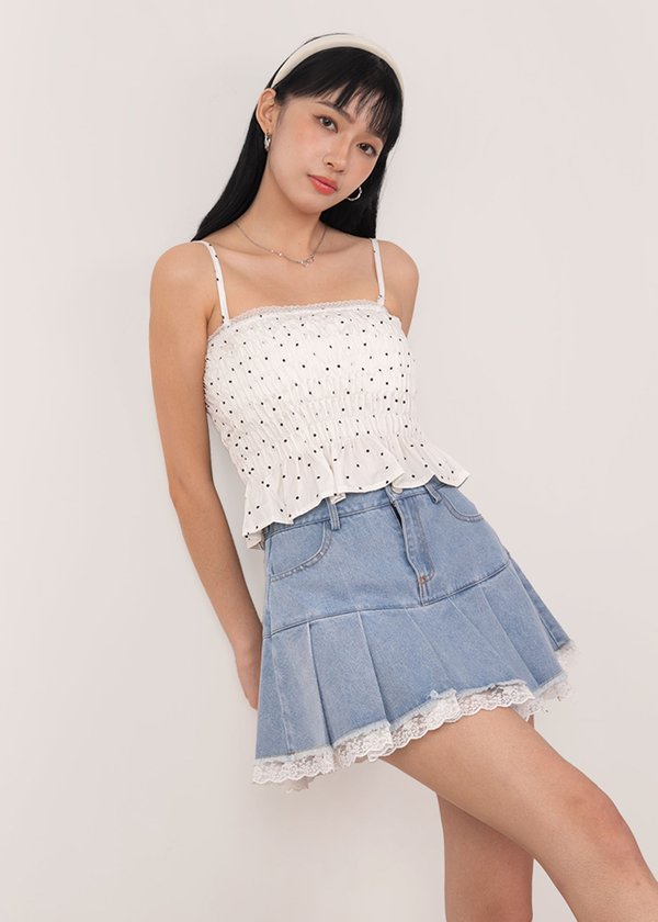 Darcy Lace Denim Skorts in Light Wash