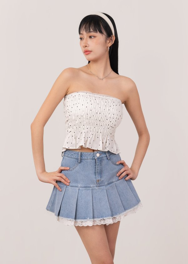 Pretty in Polka Ruched Top in White