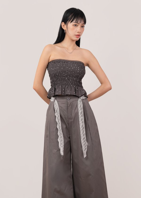 Pretty in Polka Ruched Top in Dark Mocha