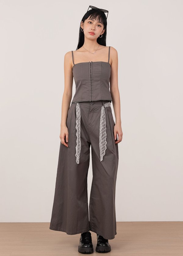 Kara Highwaisted Pants With Lace Belt in Slate Grey