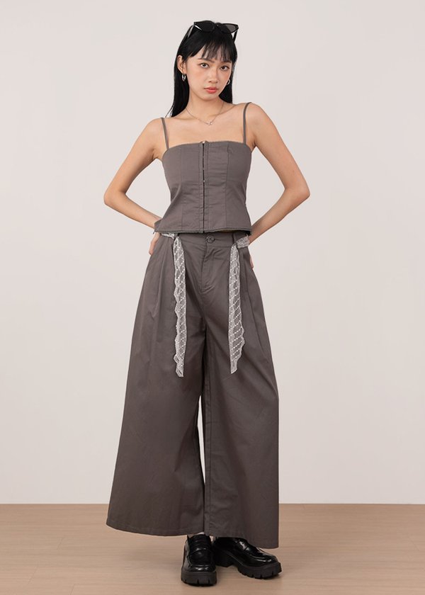 Kara Highwaisted Pants With Lace Belt in Slate Grey