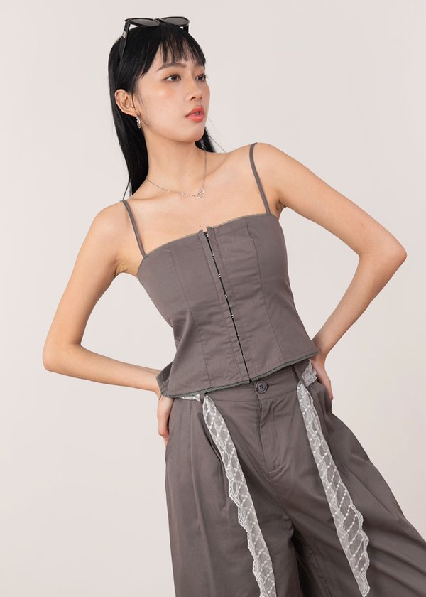Kara Corset Lace Top in Slate Grey