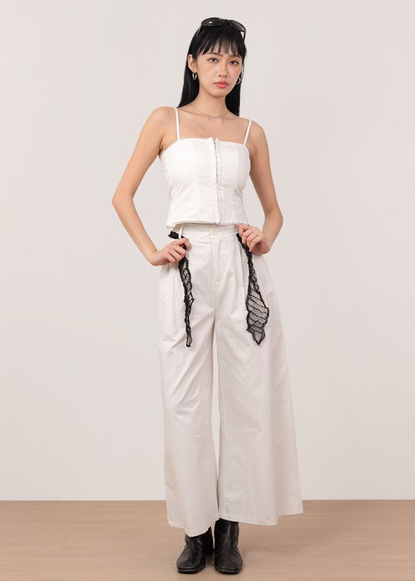 Kara Highwaisted Pants With Lace Belt in White