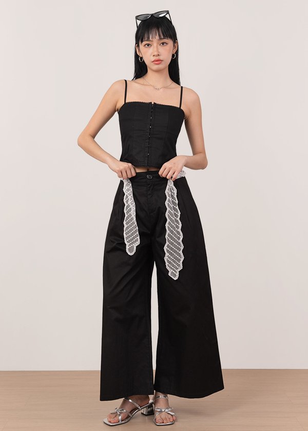 Kara Highwaisted Pants With Lace Belt in Black