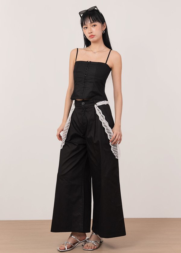 Kara Highwaisted Pants With Lace Belt in Black