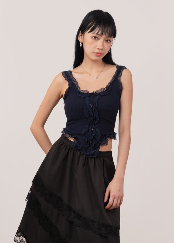 Vienna Ruffles Corset Top V2 in Deep Navy