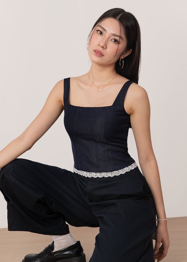 Voltage Corset Lace Top in Dark Navy