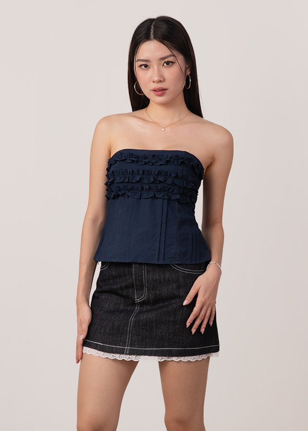 Sweetwave Ruffles Top in Navy