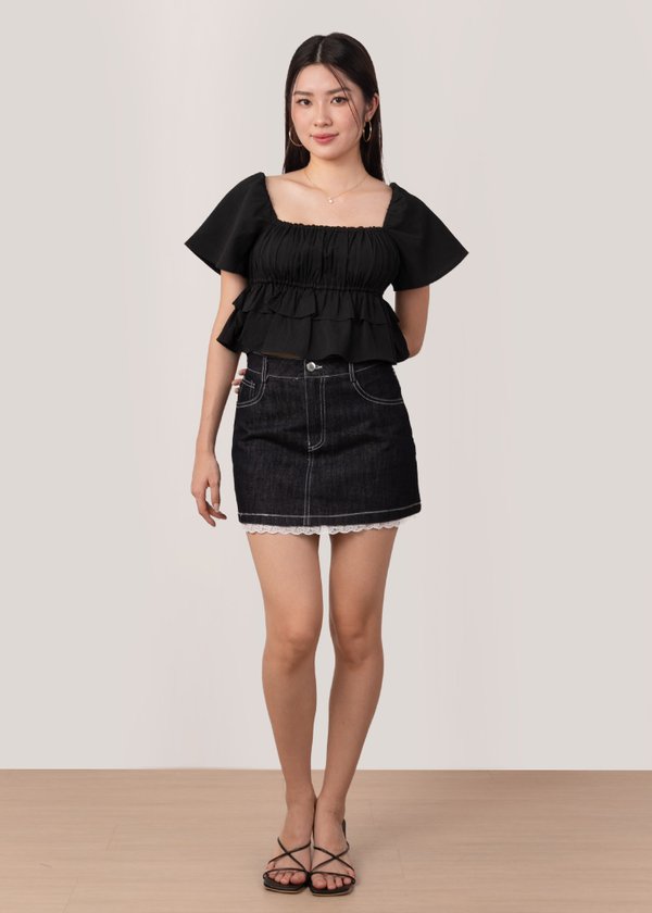 Charmed Lace Denim Skorts in Midnight
