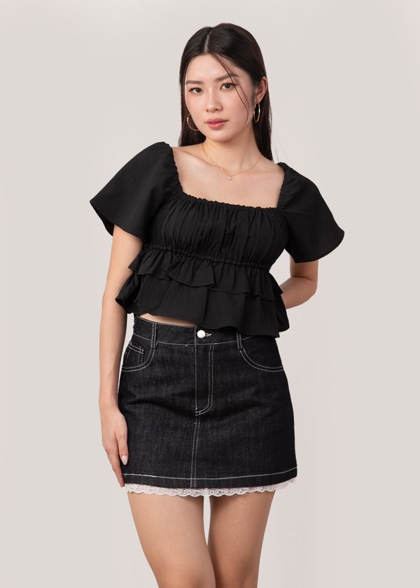 Charmed Lace Denim Skorts in Midnight