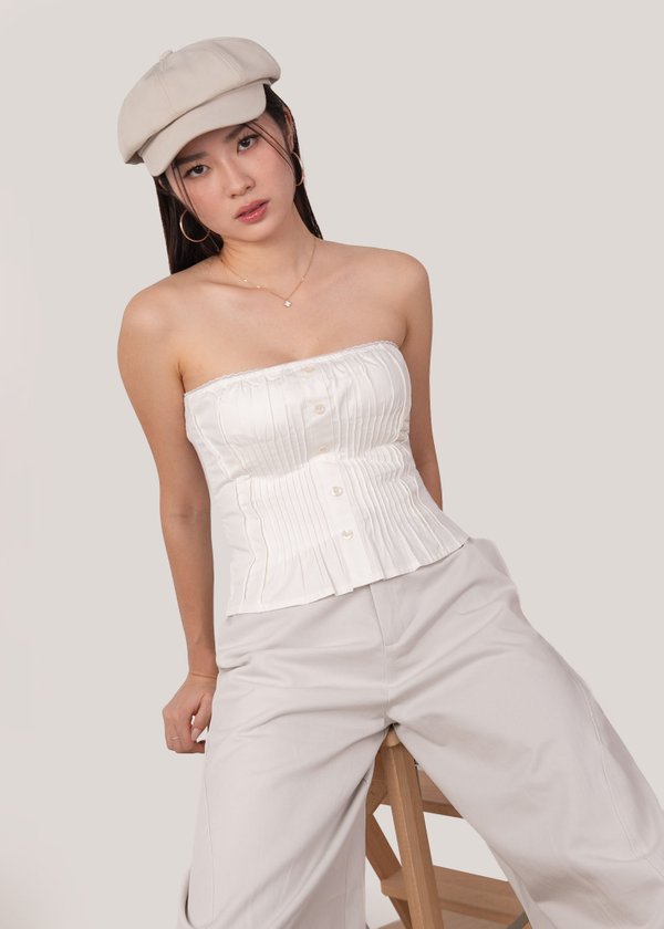 Yuna Pleated Top in White
