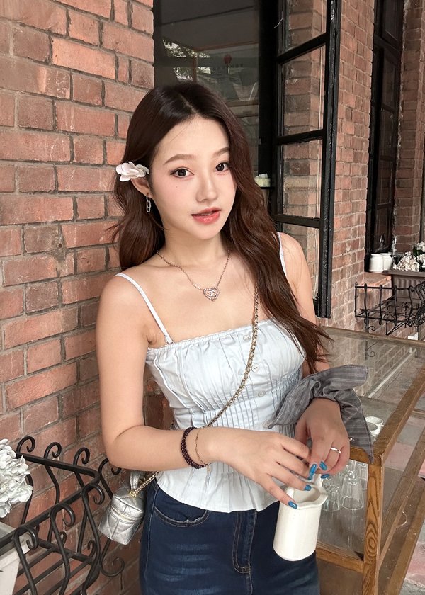 Yuna Pleated Top in Baby Blue