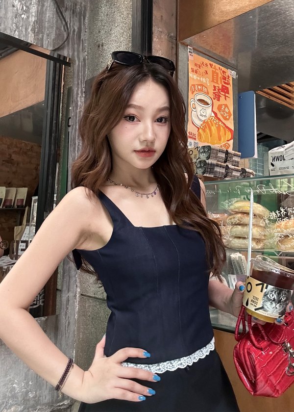 Voltage Corset Lace Top in Dark Navy