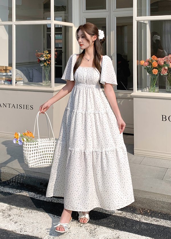 Fayline Midi Tier Dress in White