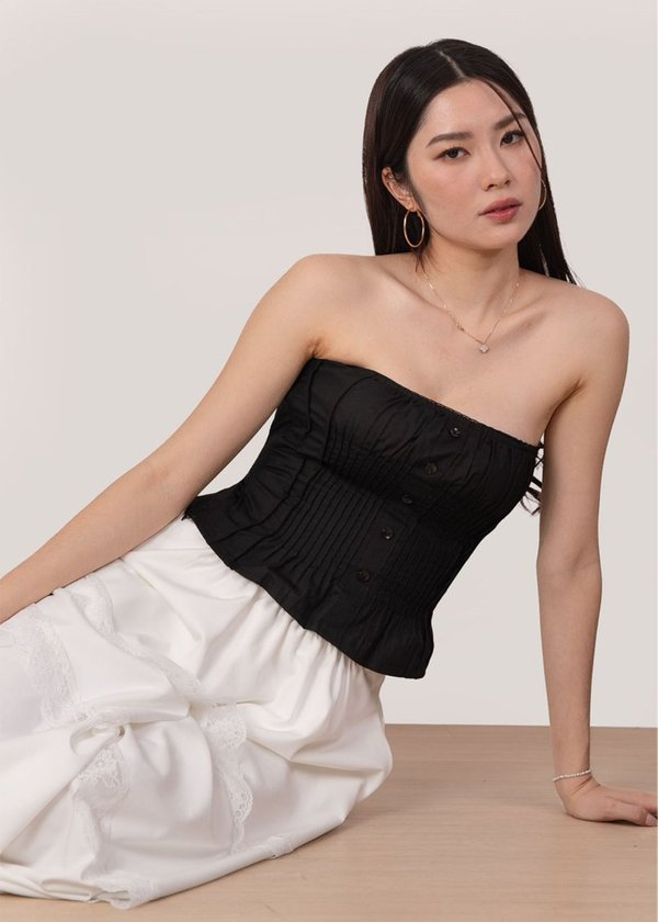 Yuna Pleated Top in Black