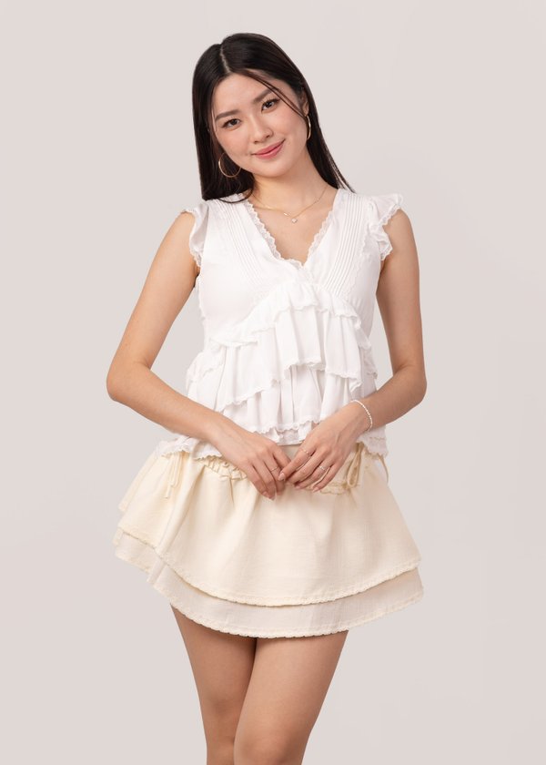 Merry Ruffles Tier Skorts in Buttermilk