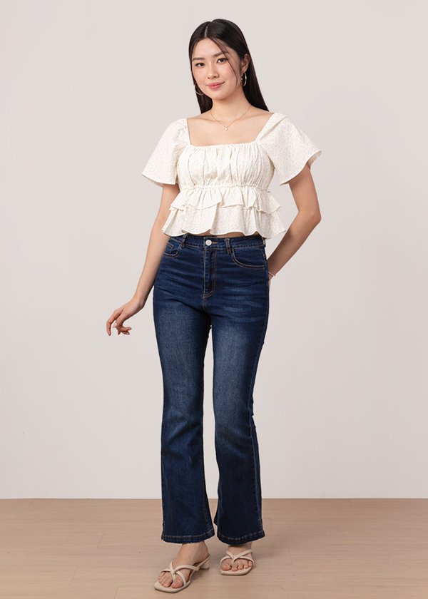 Candy Cane Peplum Flutter Top in Soft Yellow