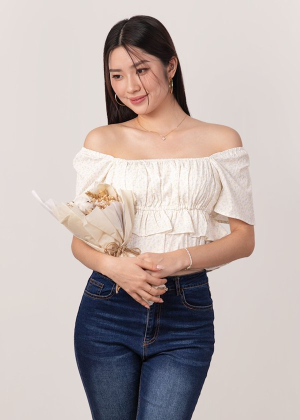 Candy Cane Peplum Flutter Top in Soft Yellow