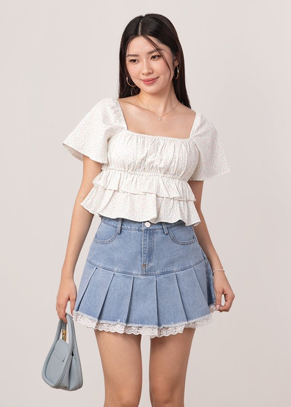 Candy Cane Peplum Flutter Top in Pale Terracotta
