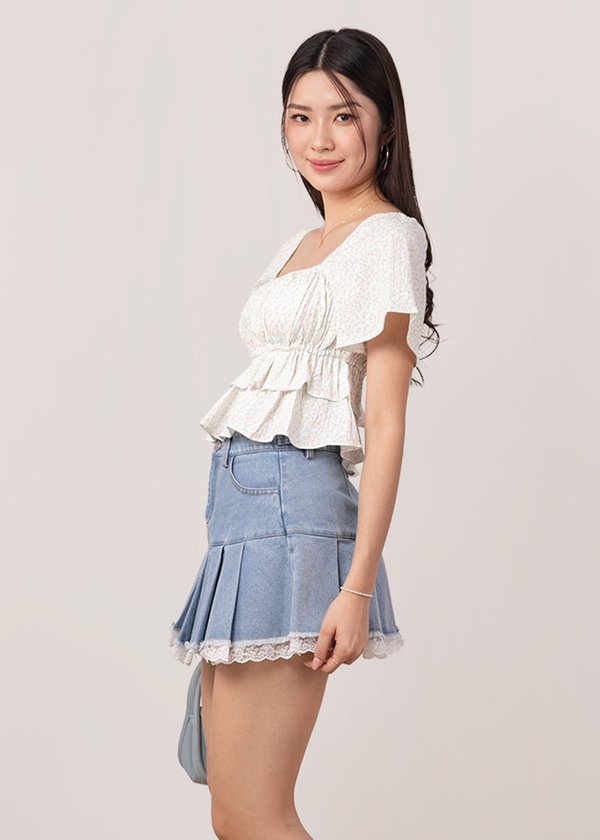 Candy Cane Peplum Flutter Top in Pale Terracotta