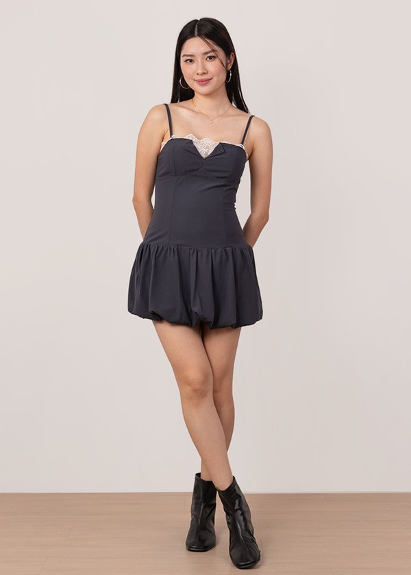Frosted Bubble Hem Playsuit in Gun Metal
