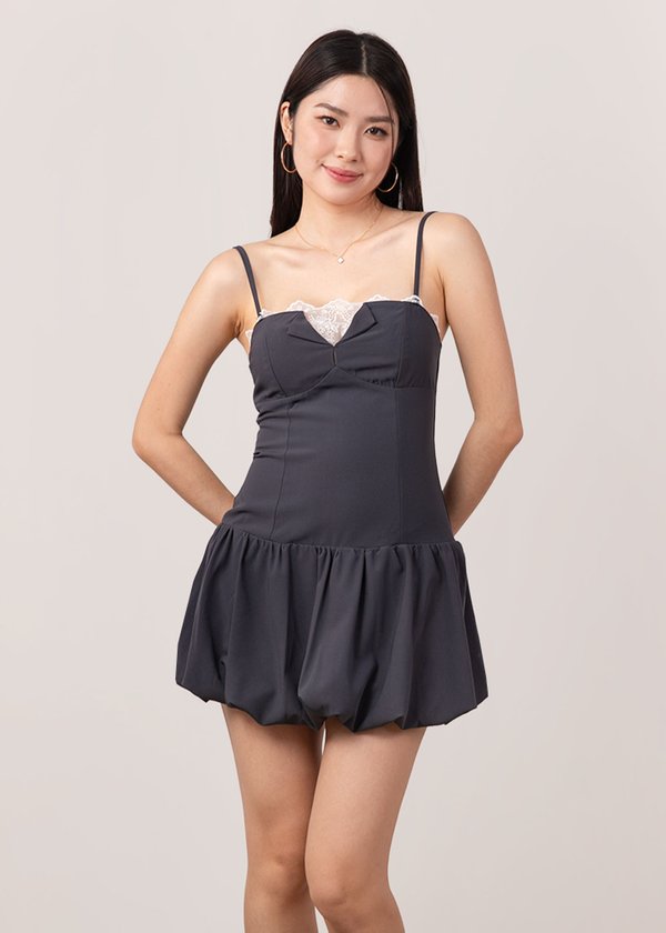 Frosted Bubble Hem Playsuit in Gun Metal