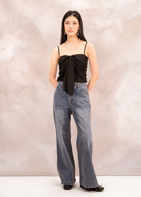 Kansis Lace Straight Cut Jeans in Dark Wash