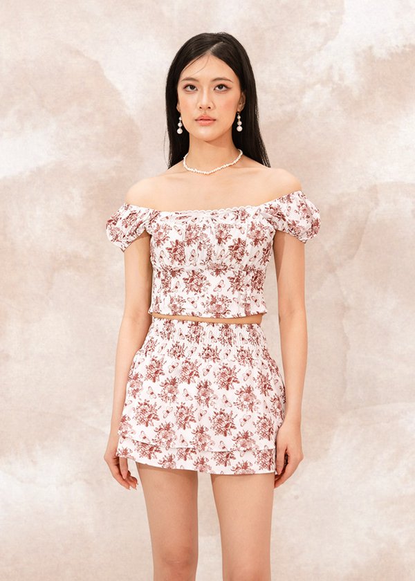 Azure Oriental Puffy Sleeve Top in Rosewood