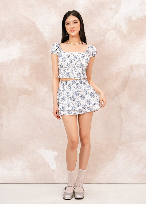 Azure Oriental Puffy Sleeve Top in Venice Blue