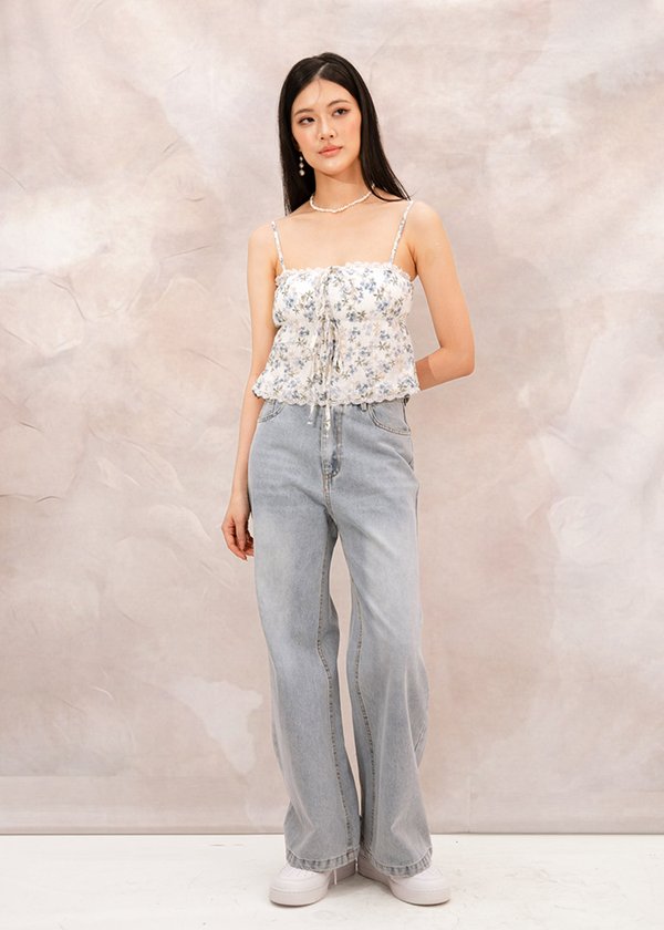 Kansis Lace Straight Cut Jeans in Light Wash